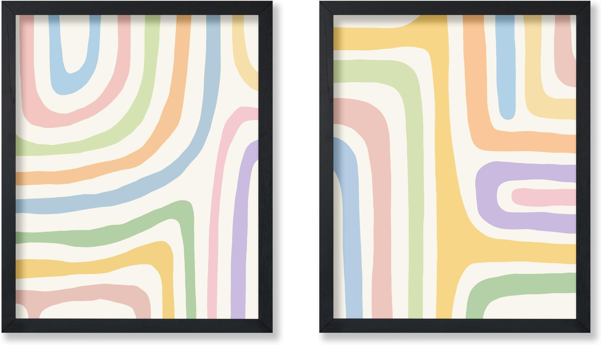 2-Piece Brush Strokes Poster - Line Pattern Print - Abstract Art - Pastel Colors Art - Mid Century Modern Art - Chic Boho Art - Illustration Art - Office Decor - 8x10 UNFRAMED Wall Art