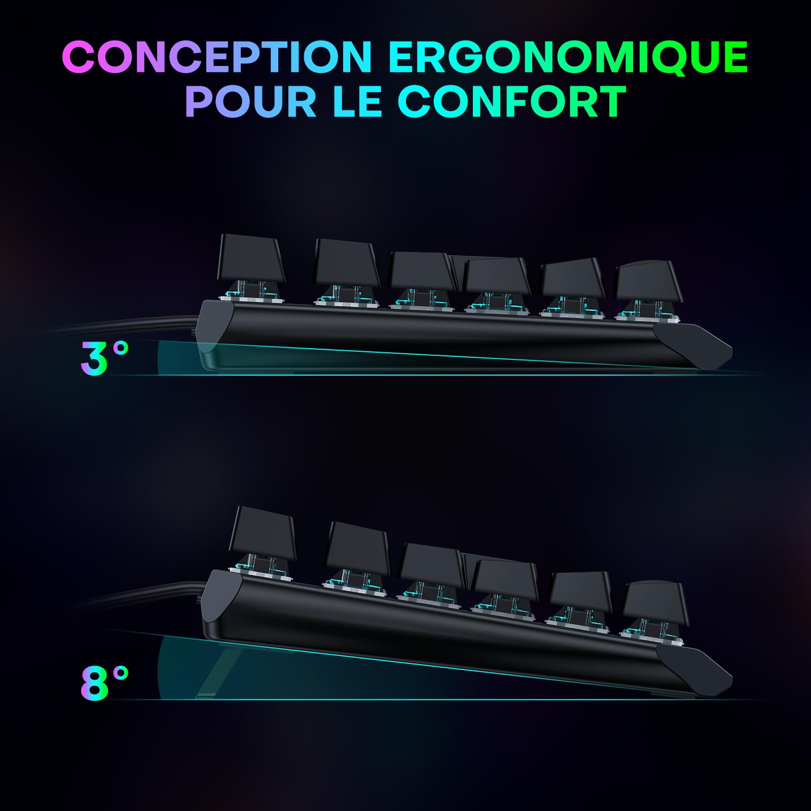 OMOTON Clavier Gamer Mécanique Filaire USB, 80% TKL Clavier Gaming Mecanique Rétroéclairé avec Switch Rouge, Anti-Ghosting, AZERTY Français pour PC/Windows