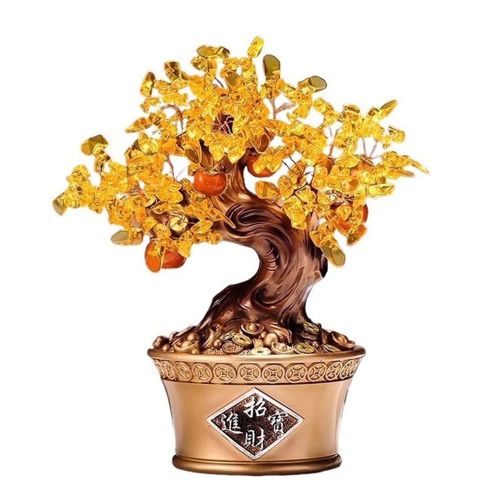 Home Decor Crystal Tree Bonsai Decoration, Feng Shui Reiki Balancing Home Table Ornament Bonsai(Gold)