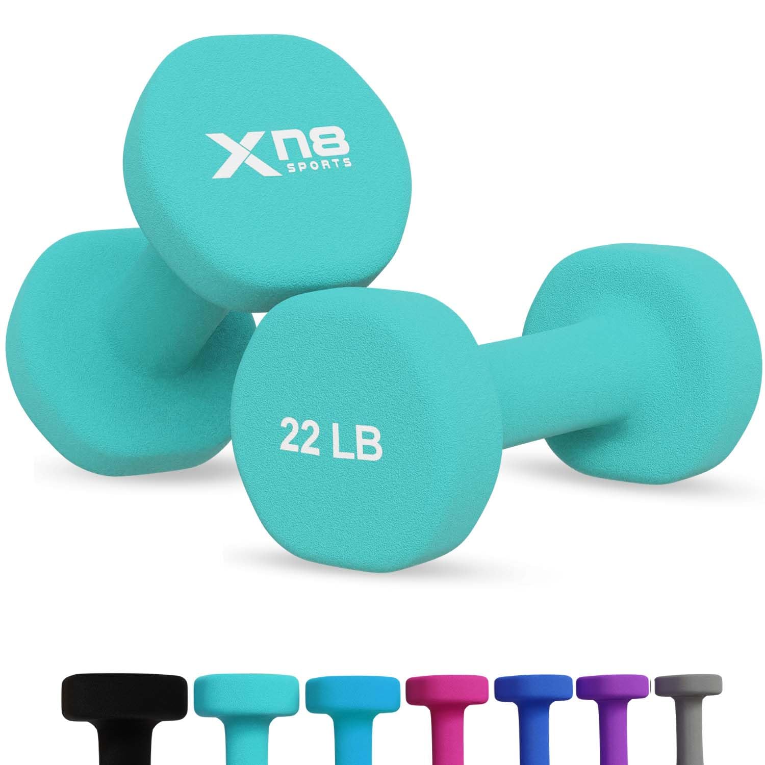 Xn8 Dumbbells Set Neoprene Coated Weights Dumbbells Set- Hand Weights for Home Gym, Pilates, Cardio, Training and Fitness- Anti Sweat Hex Dumbbells with Comfy Grip- 1-44lb Dumbbells Set Women Men