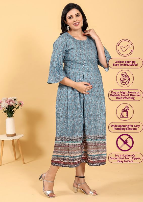 Image of RITIJYA Zipless Feeding Kurtis & Dresses for Women | Zipless Maternity Wear Gown Pregnancy Dress for Nursing Mothers | Viscose Rayon | Stylish & Comfortable | S to 4XL | Washable & Durable