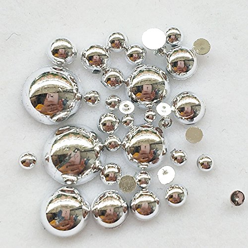 Chenkou Craft 3000Pcs 1 Box Silver Round Flatback Imitation Half Pearls Bead Loose Beads Gem (Silver Half Ball) #TOP3