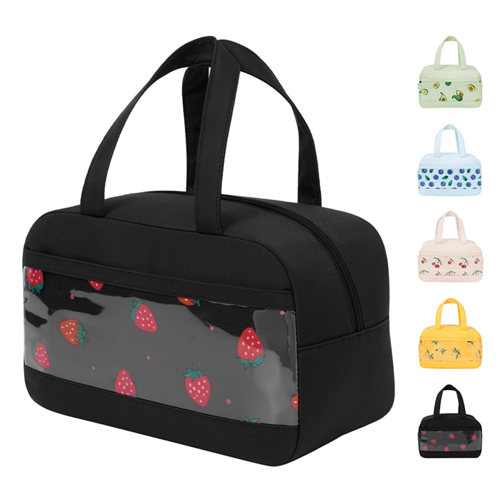 WUWYOUWL Cute Lunch Bag Large Capacity Foldable CoolerBag(Black Strawberry) โ image 1