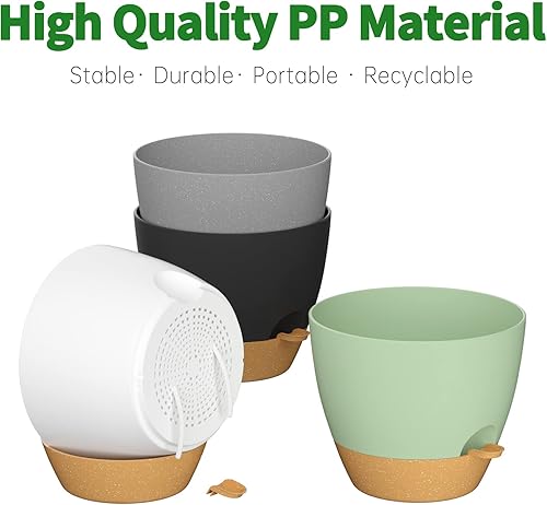 Miniatura 9 de Macetas de riego automático de plástico de 12109 pulgadas con agujeros de drenaje y borde de riego para plantas de interior y exterior (paquete de