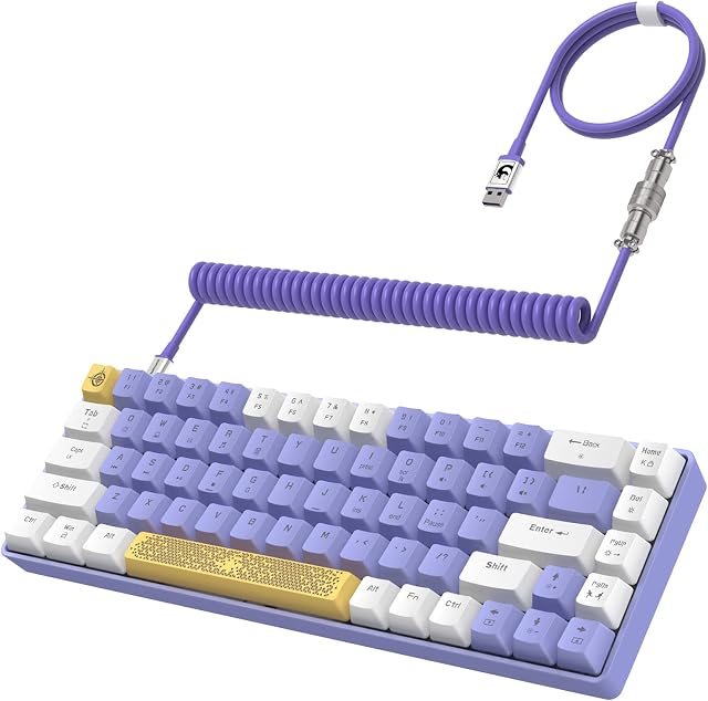 YINDIAO T8 60% Mechanical Gaming Keyboard,68 Keys TKL Compact Layout Mini Wired Keyboard,18 Chroma RGB Backlit,Blue Switch,Anti-ghosting,Pro Custom Coiled USB-C Cable,for PC,Mac,PS4,XBOX-Purple
