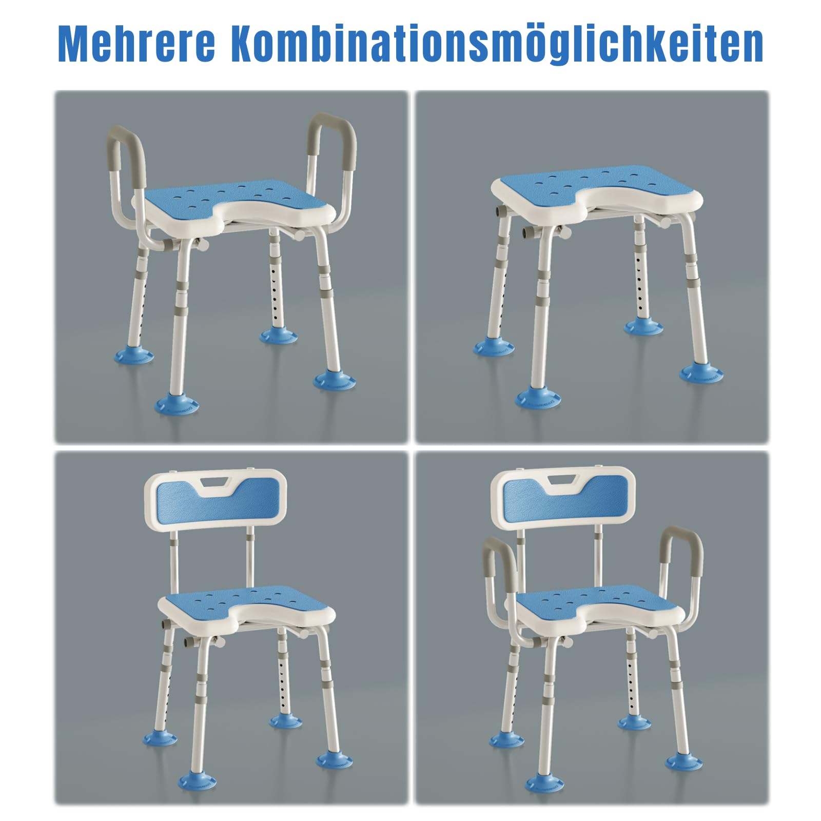 RMAN® Krzesło prysznicowe dla seniorów, obciążenie ok. 150 kg, siedzisko do wanny | Regulowana wysokość podpórki prysznicowej z antypoślizgowym oparciem, niebieski