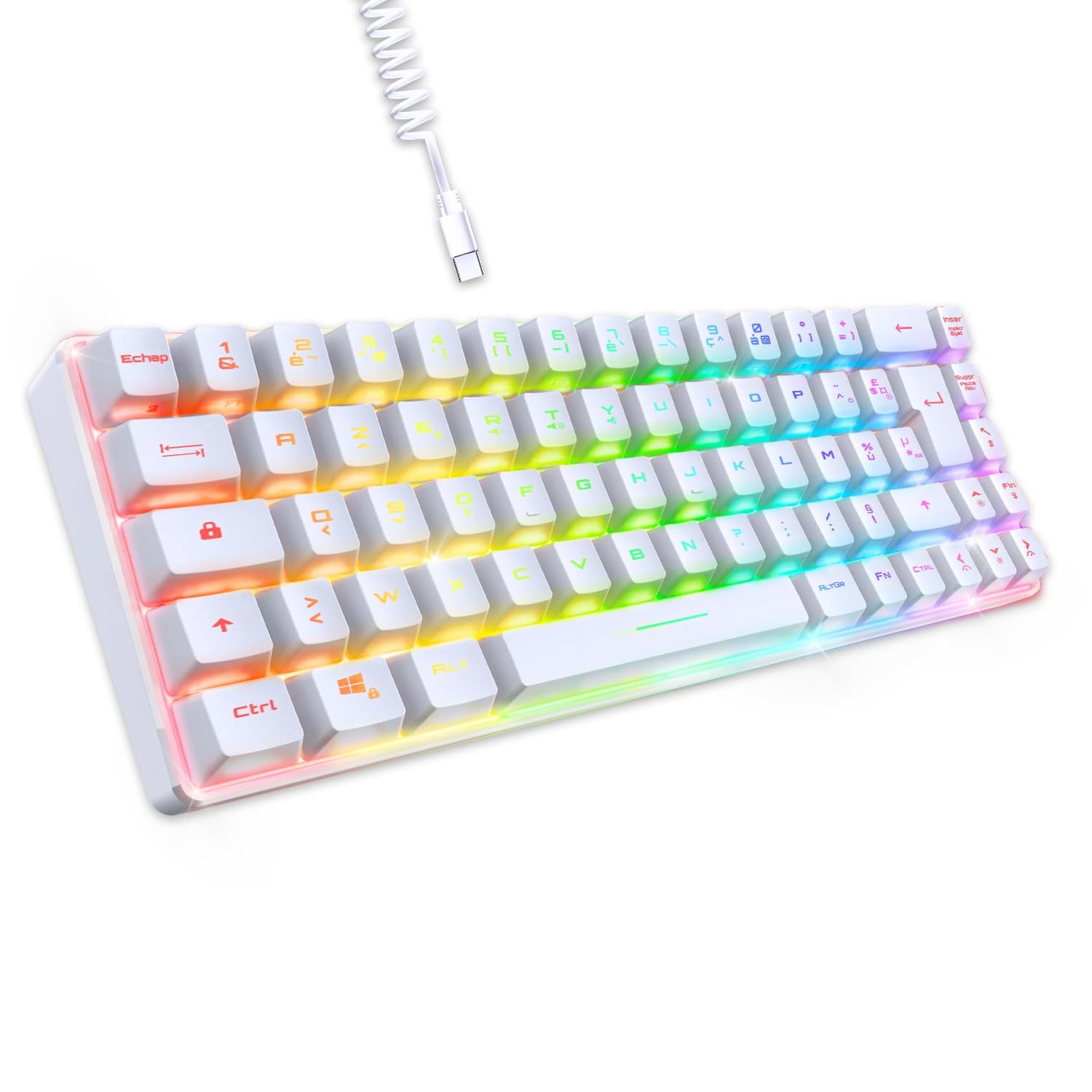 EMPIRE GAMING - K208 Clavier Gamer Filaire TKL Compact (Français AZERTY) 69 Touches RGB - Câble USB Type C détachable Plug & Play - PC/PS4/PS5/Xbox - 23 Touches Anti-Ghosting (Blanc)