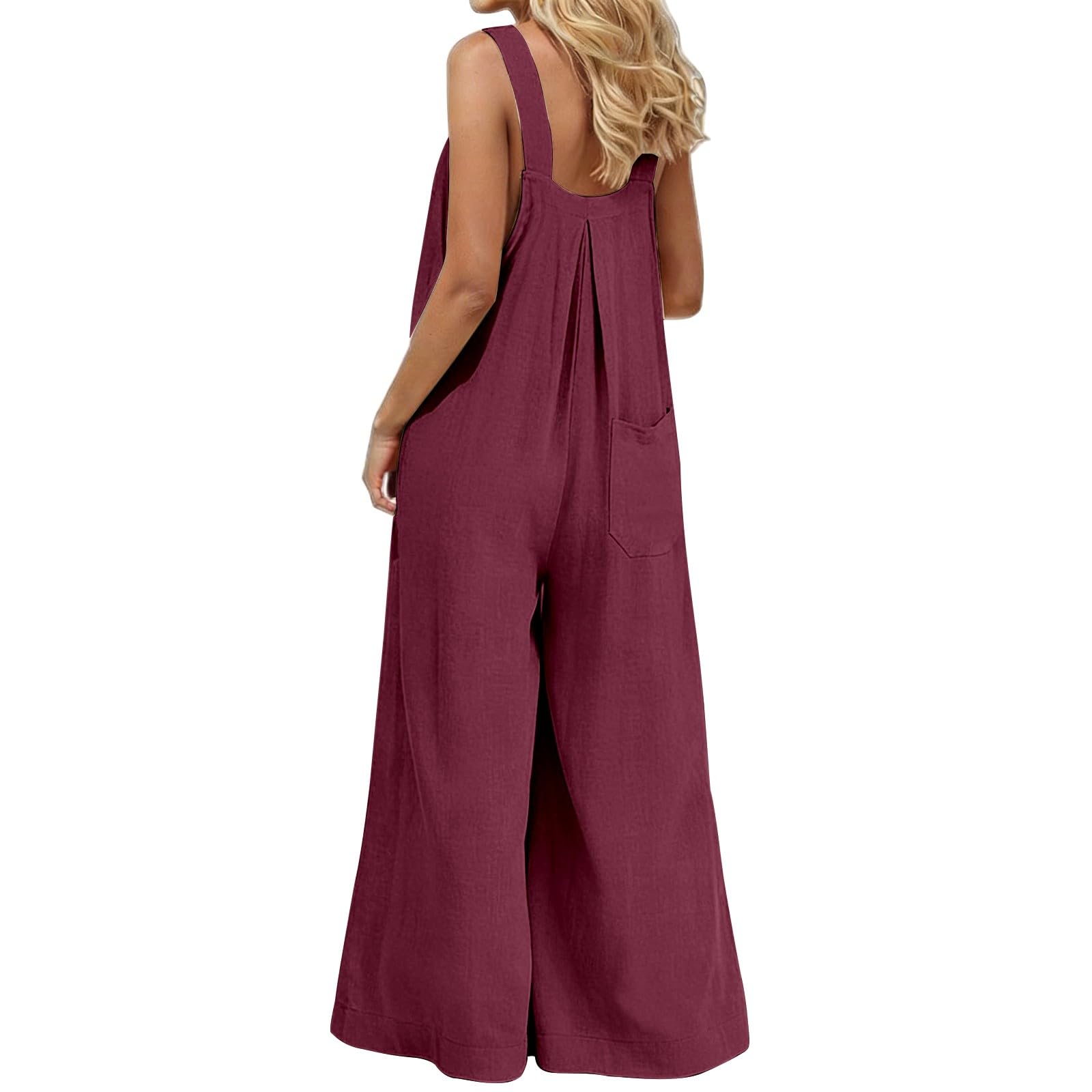 Tuta estiva da donna, in cotone, senza maniche, a gamba larga | Tuta casual in tinta unita, taglie forti, pantaloni da lavoro, traspirante, comoda tuta intera in mussola