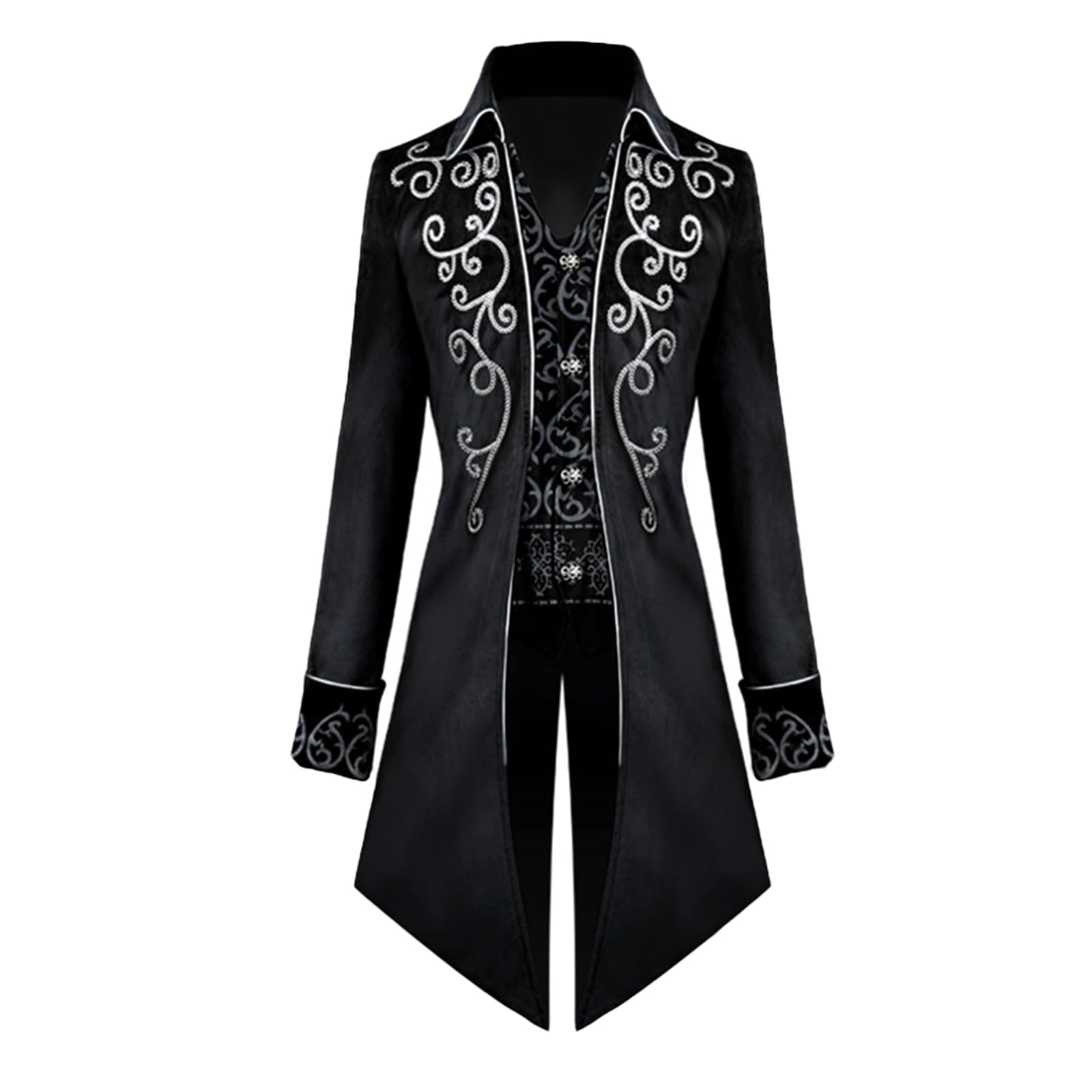 AJGEGJE MenSteampunk Vintage Coat, Medieval Gothic Tailcoat Frock, Victorian Renaissance Halloween Adult Tailcoat (Black, 3XL)
