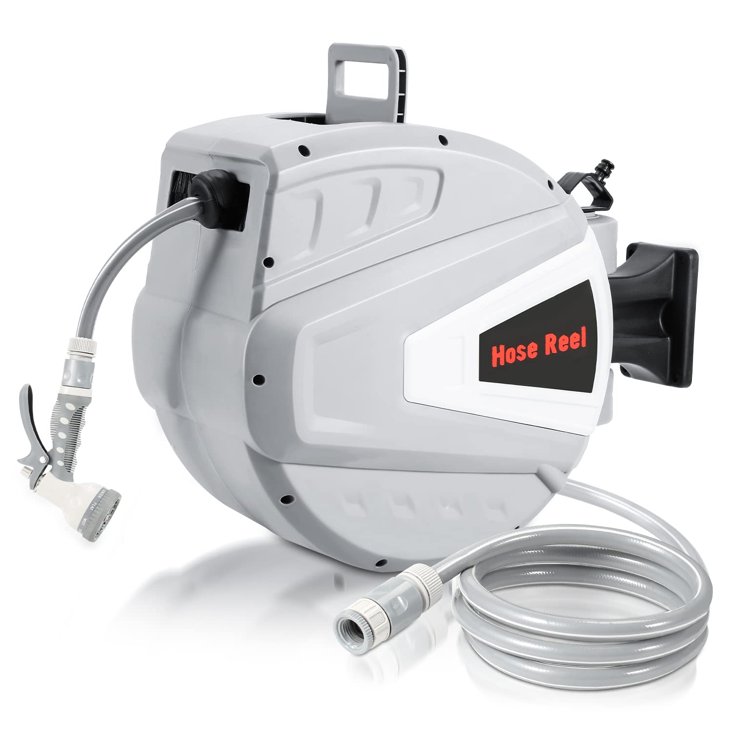 Avvolgitubo acqua 20 + 2 m con supporto a parete/doccetta manuale/materiale di montaggio, avvolgitubo automatico, tubo da giardino, scatola per irrigazione grigio