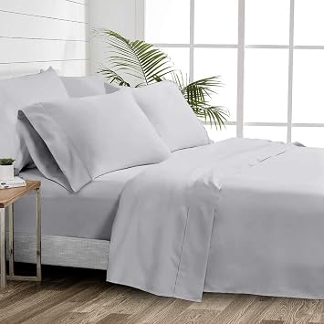 1000 Thread Count 100% Cotton Sheets Light Grey Extra Long-Staple Cotton Twin Sheets, Fits Mattress 16 Deep Pocket, Sateen Weave, Soft Cotton 4 Piece Bed Sheets Set