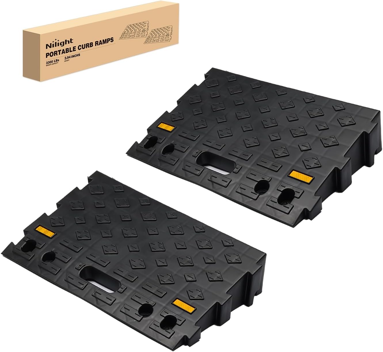 Nilight Portable Plastic Curb Ramps - 3.9" Rise Interlocking Threshold Ramp for Scooter Wheelchair Motorcycle Dolly, Lightweight 2 Pack
