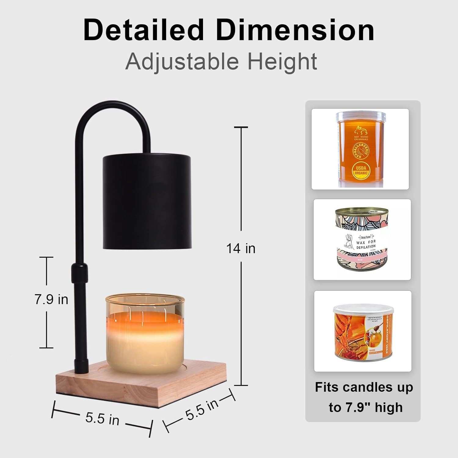 MQFORU Lampe chauffe-bougie électrique avec minuterie 2h/4h/8h, intensité variable, sécurité réglable, bougies parfumées pour la maison, cadeaux décoratifs (4 ampoules, noir) (RLD-01) (NLD12)