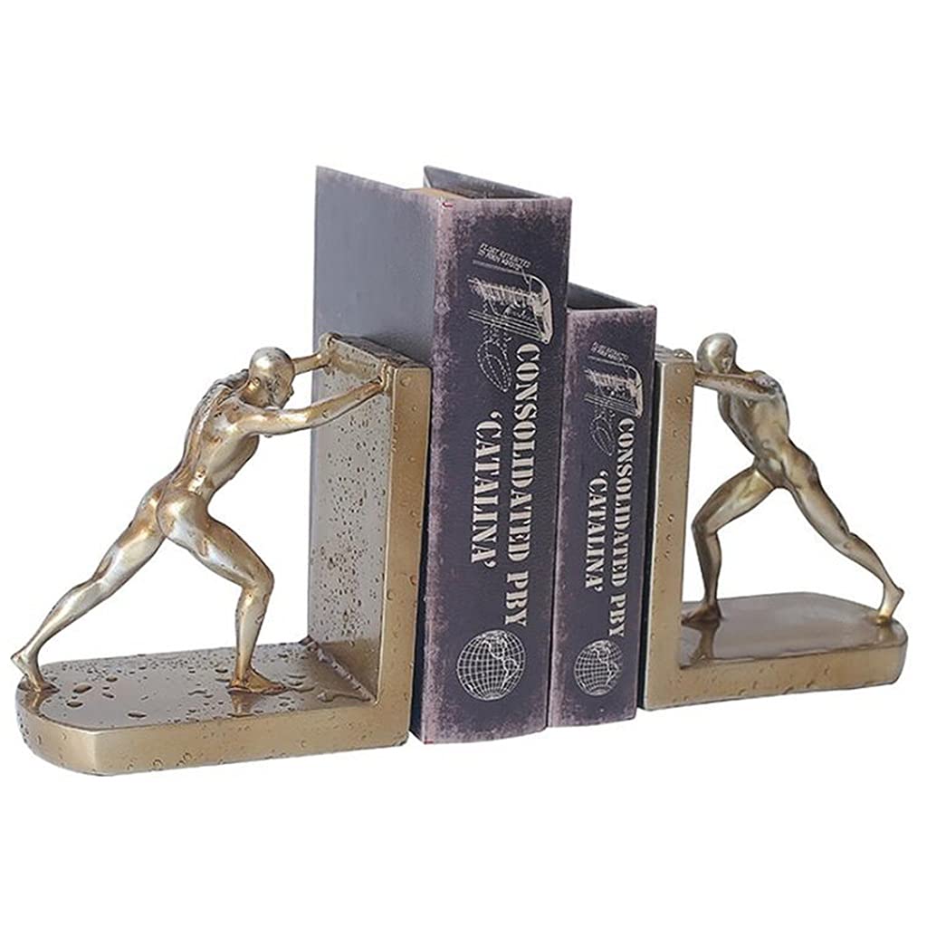 Sujetalibros Decorativos para Estante de Libros, Soporte para Libros con diseño de Hombre Dorado, Adornos de tapón para Libros, artesanía de Resina para gabinete del hogar
