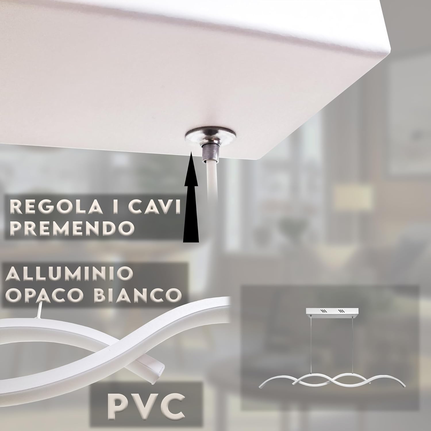 MAKA Lampadario a Sospensione Moderno | Lampadario LED Soffitto per Soggiorno, Cucina, Camera da Letto | Luce Naturale 4000K | Lampada Sospesa | 25W | Alluminio 90x5x90 cm