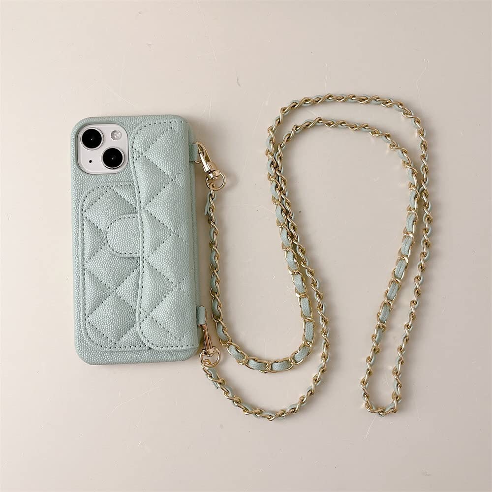 Coque cordon iPhone 13 portefeuille cuir vert avec lanière cou - 8