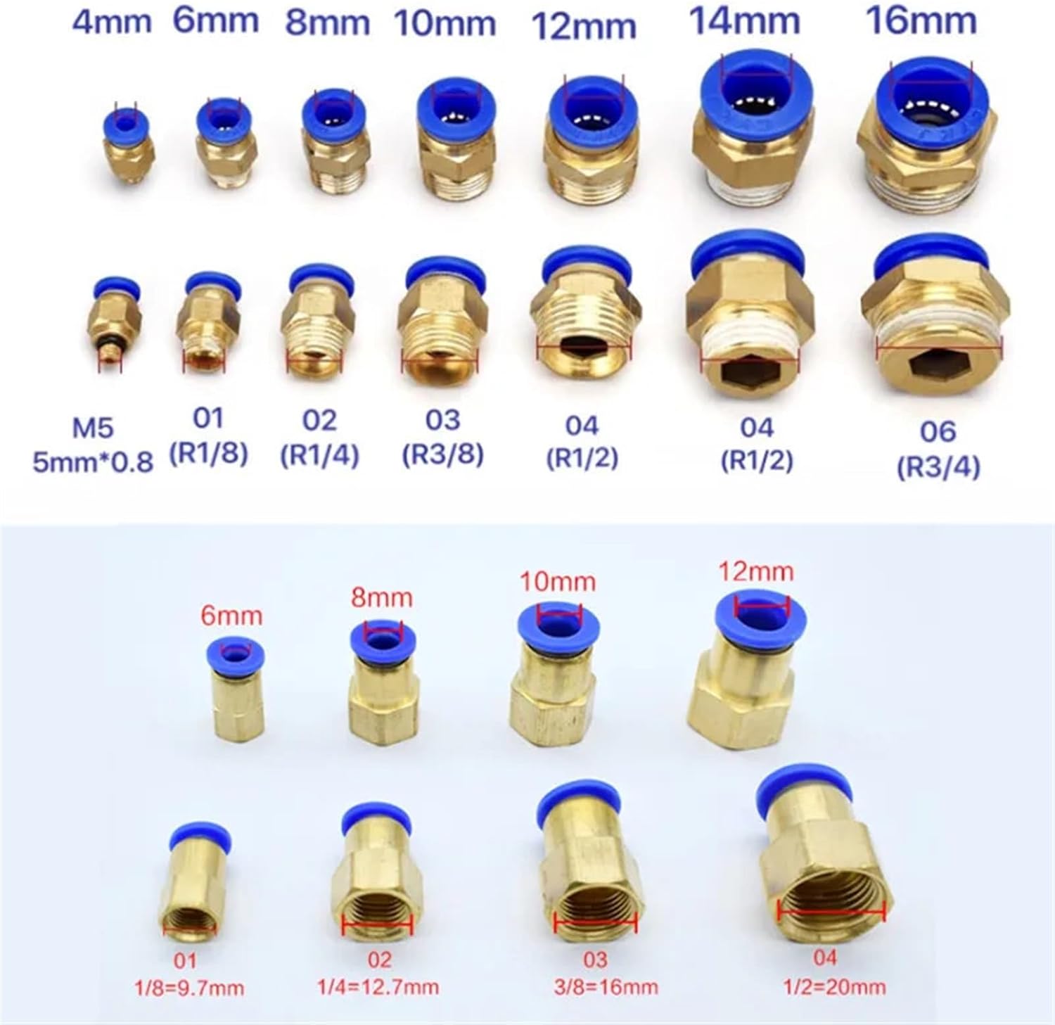 Pneumatic Air Connector Fitting PC/PCF/SL/PB/PX/PL 10mm 12mm 14mm 16 Thread M5 3/4" 1 2 way Hose Fittings Pipe Quick Connectors(PL,12MM_3/8")