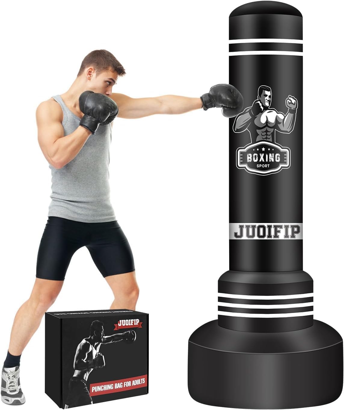 Freestanding Punching Bags for Adults - 175cm Heavy Punching Bag with Stand - Men Standing Boxing Bag Inflatable Kickboxing Bag for Training MMA Muay Thai Fitness