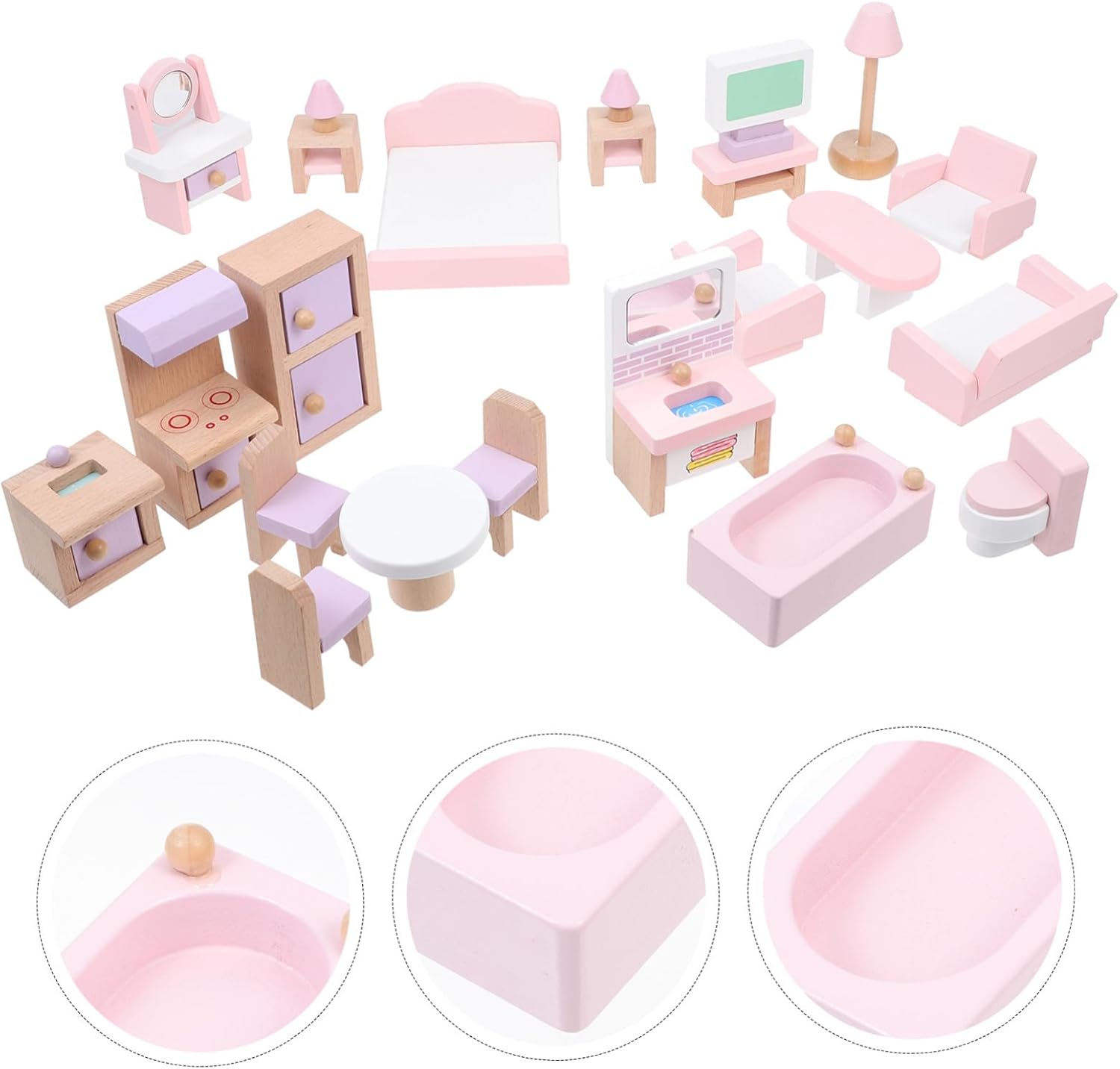 Vaguelly 22Pcs Mini Furniture for Dollhouse Playhouse with Bedroom Home Cooking Bathroom Accessories Realistic Pretend Playhouse Decor