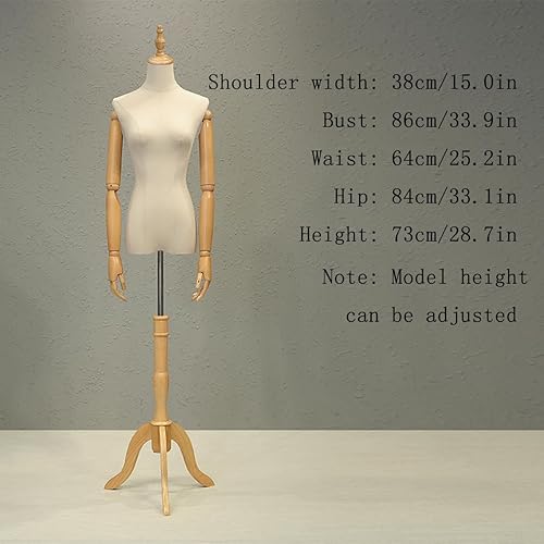 Miniatura 4 de ZBJDX Torso de maniquí de forma de vestido femenino, soporte de maniquí ajustable en altura con base de madera de trípode, maniquí multiusos para