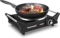 Techwood 1500W Electric Hot Plate Single Burner Countertop Stove, Portable 7.3" Cooktop with Adjustable Temp & Handles for RV, Dorm, Camping, All Cookware Black