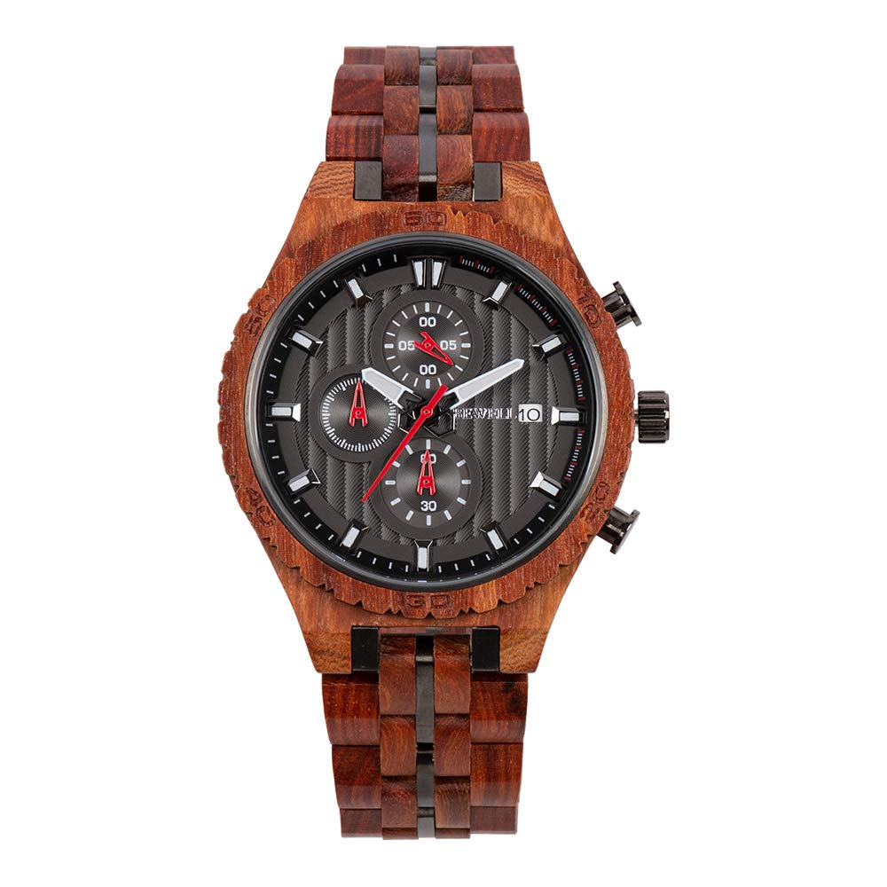 BEWELL Red Wood Watch for Men, Equipped with Chronograph Movement (B0BQMVHKK5) Amazon Price History, Amazon Price Tracker