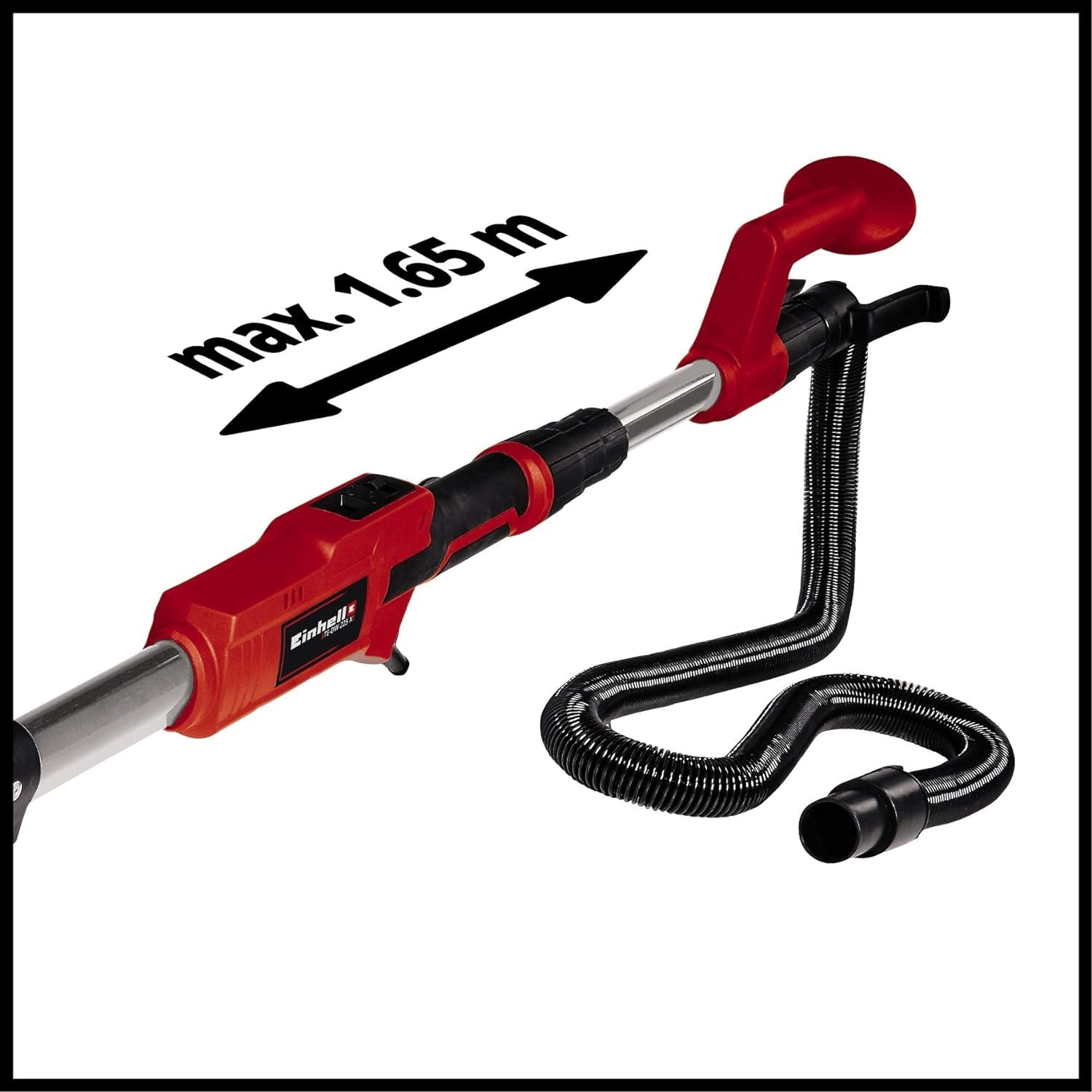Einhell Ponceuse girafe TE-DW 225 X (750 W, porte-balais à ressorts, manche télescopique 165 cm maximum) vendue avec disques et triangles de ponçage, patins en tissu abrasif et coffret)
