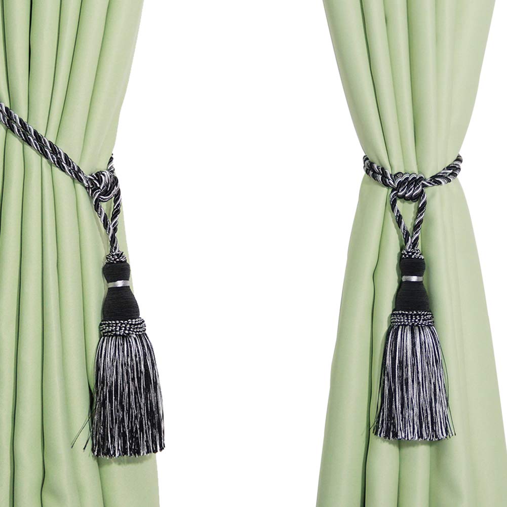Alzapaños para Cortinas Lazos Decorativos Elegantes con borlas for Sujetar Cortinas(Mix Black,2pcs)