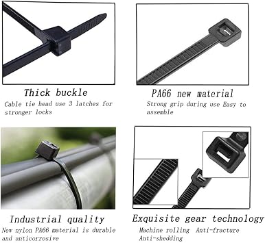 Black zip ties 16 inch large Cable ties 100 per pack | large Cable ties Nylon zip ties 16 inch long100 per pack With 60 Pounds Tensile