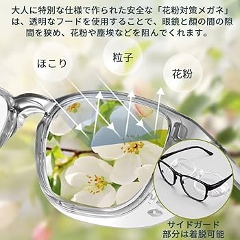 Amazon.co.jp: 花粉症 メガネ 花粉防止メガネ 両面曇り止めレンズ