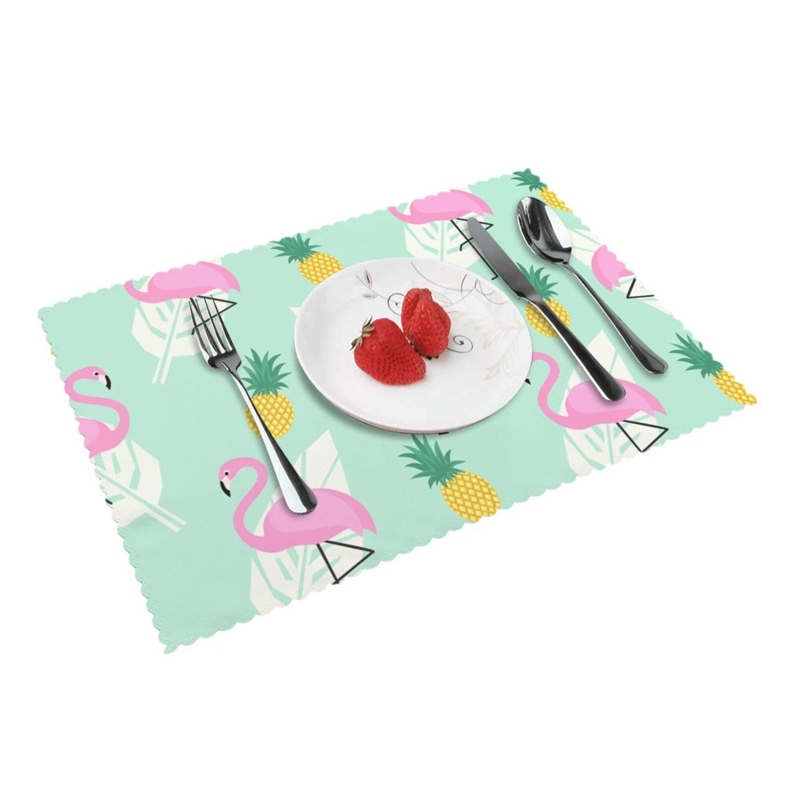 pink flamingo pineapples Printed Placemats Set of 4 PCS Washable Placemat for Kitchen Table Heat-resistant Table Mats 45x30 CM