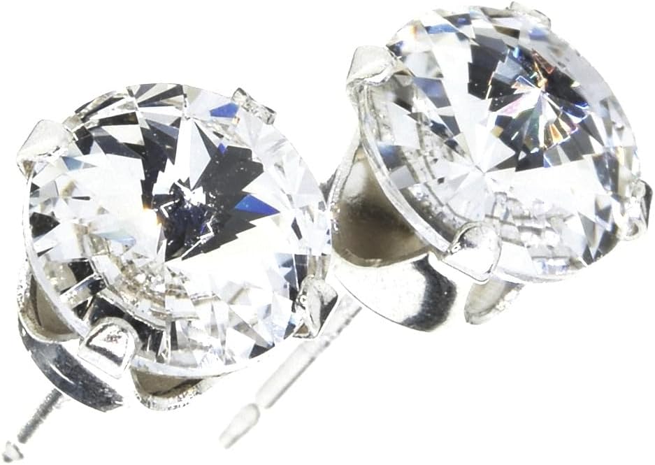 pewterhooter 925 Sterling Silver Crystal Stud Earrings for Women (Diamond White)