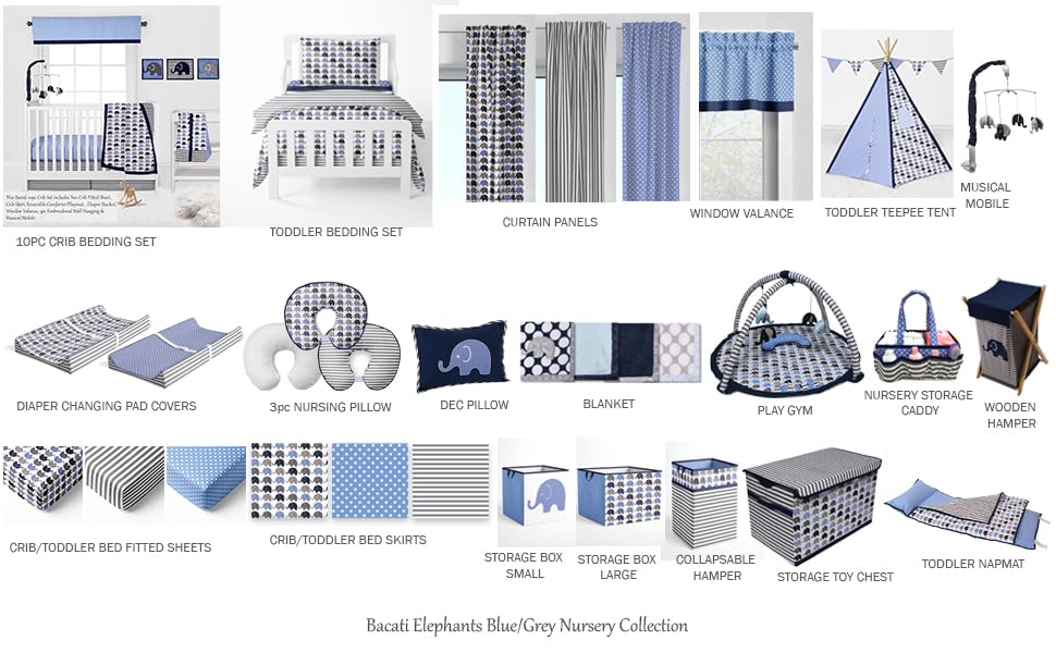 Miniatura 7 de Bacati - Gimnasios y tapetes de juego (elefantes azulgris)