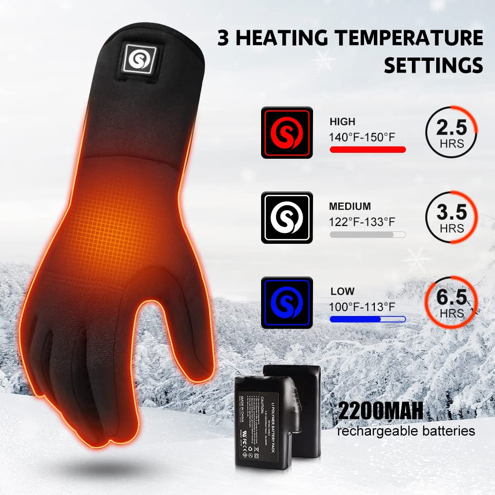 day wolf Heated Glove Liners, 7.4V Heated Gloves for Men Women Black Thin Gloves for Winter Running Cycling,Riding