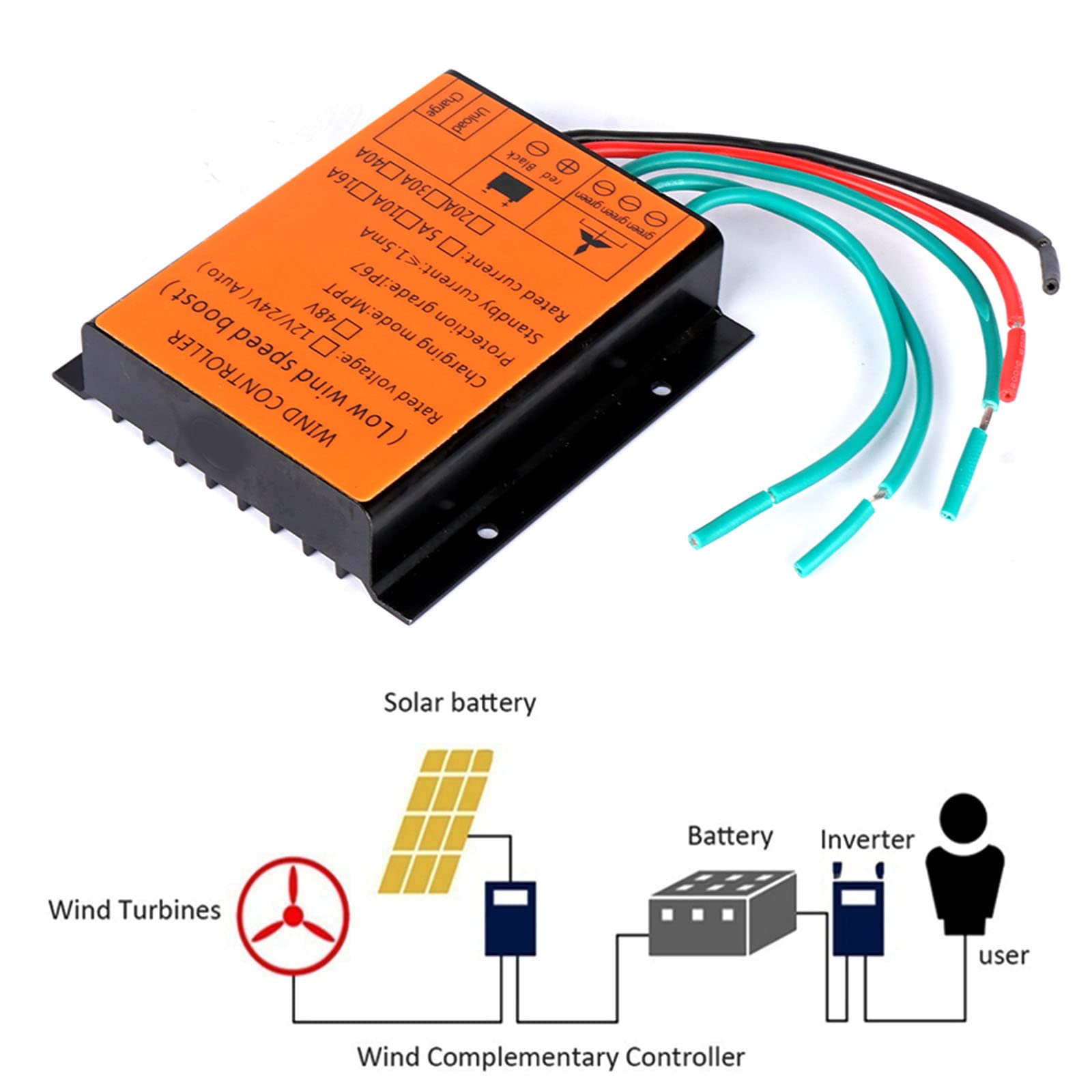 10A 20A 30A 40A 12000 W Kontroler ładunku MPPT turbiny wiatrowej, 12 V 24 V 48V odpowiedni dla wszystkich turbin wiatrowych Trzy faza (żółty)