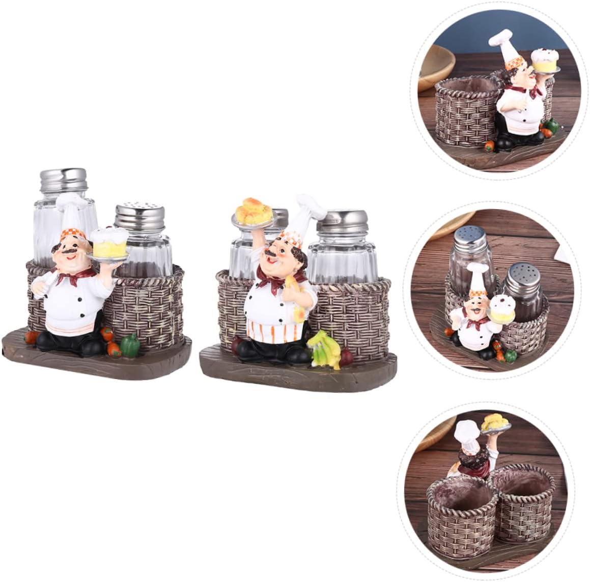 Zerodeko 2sets Seasoning Shaker Decoration Cute Kitchen Decor for Multi-functional Chef Figurines Holders Spice Storage