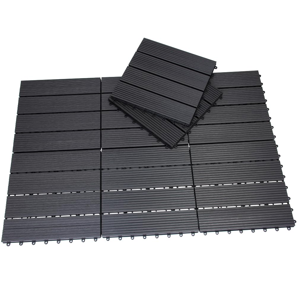 BAKAJI Set 11 Pezzi Piastrelle in WPC da Giardino con Sistema di Drenaggio Acqua, Pavimento Piastrella Resistente Agli Agenti Atmosferici Ideale per Esterno, Patio, Balcone, Terrazzo (Antracite)
