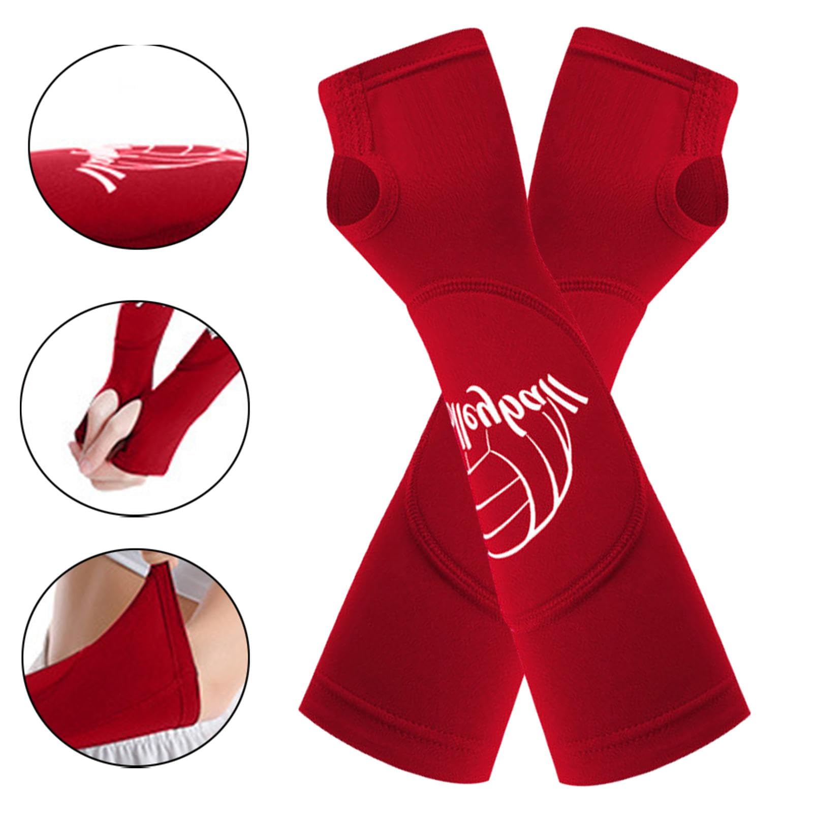 Manicotti per braccio da pallavolo, imbottiti, elastici, imbottiti, per pallavolo, M, colore: rosso