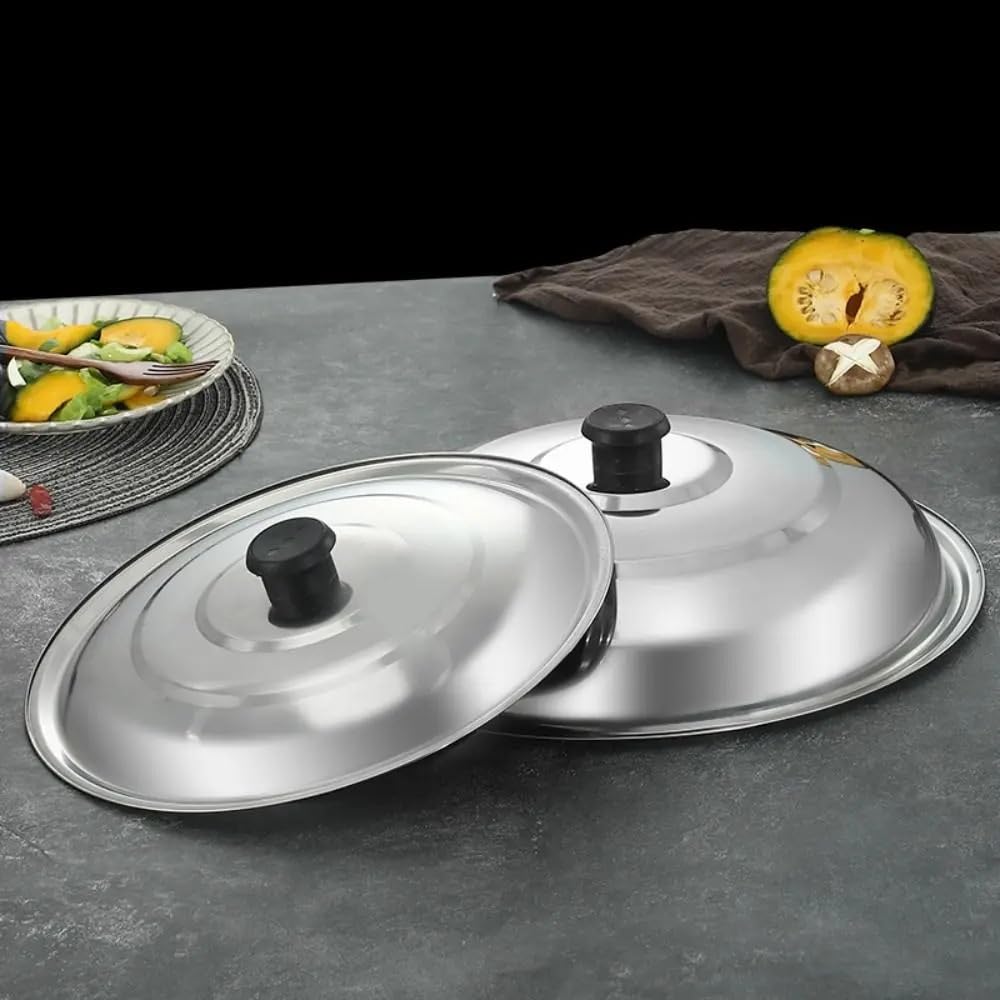 Tapa de Vidro Tapa de olla de acero inoxidable con nudo de plástico negro, antiderrames y antiescaldaduras, redonda, for wok de 32/34/36/38/40 cm(34cm)