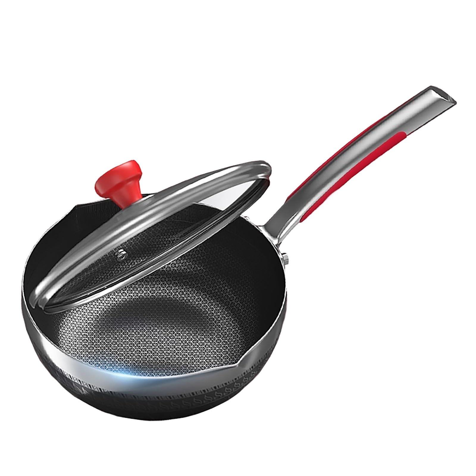 SH-chaoguo Fry Wok/Frying Pan/316 Stainless Steel Uncoated Non-Stick Pan/Cooking Pan with Lid, (24/26/28/30cm) for Induction Cooker, Gas Stove (Size : 26cm)