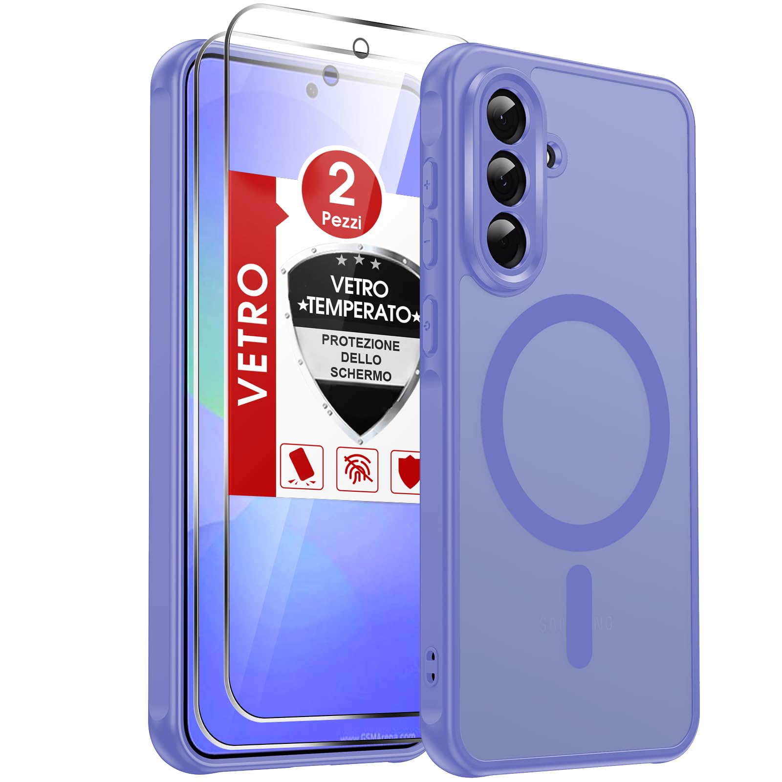 LeYi Cover Magnetica per Samsung Galaxy A36 5G con Vetro Temperato(Azzurro) | Custodia per A 36 Traslucida Opaca Anti-Impronte Resistente ai Graffi Paraurti in TPU Antiurto Protettiva Case