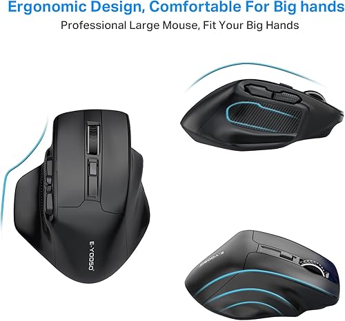 Miniatura 3 de E-YOOSO Ratón inalámbrico grande, mouse grande para manos grandes, mouse Ergo inalámbrico grande para laptop, 5 niveles 4800 DPI, 18 meses de