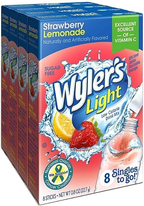 Singles to Go Caffeinated Servings Strawberry Lemonade (8 Count, Pack of 4)