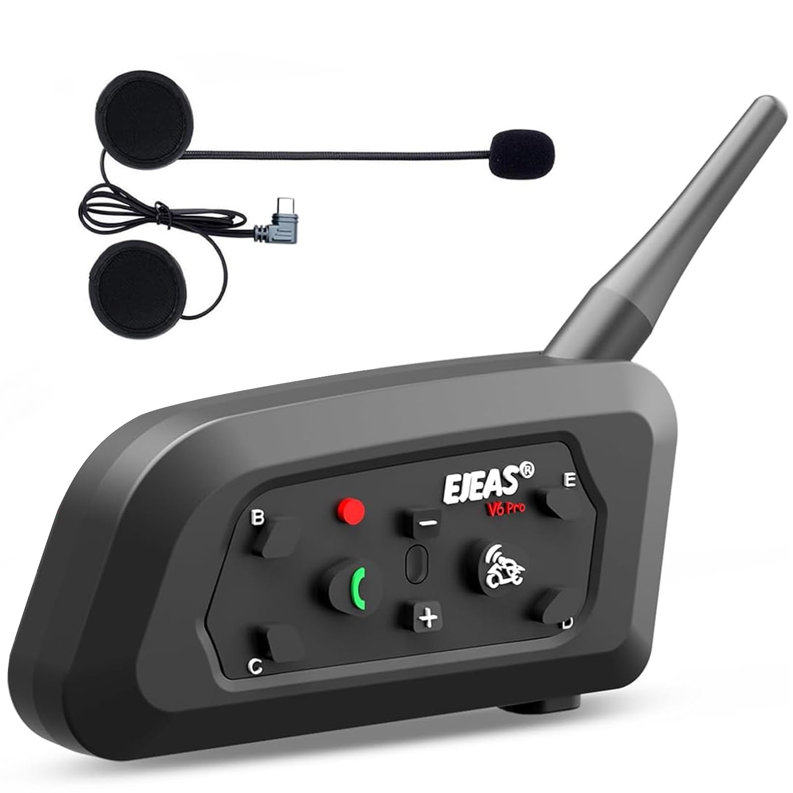 EJEAS V6 Pro + Casque Bluetooth pour Casque de Moto, Version améliorée V6 Pro, équipé d'une Interface de Type C (Lot de 1)