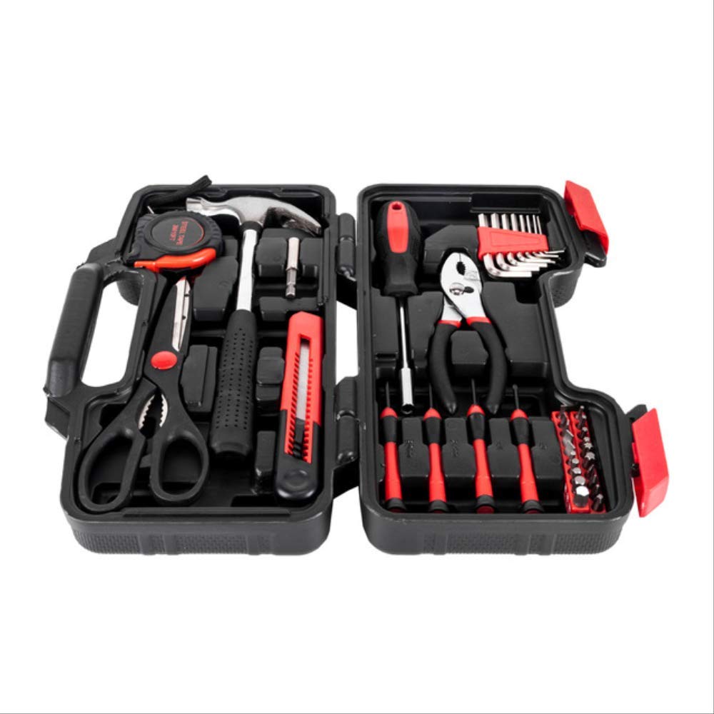 Set Di Utensili Manuali Da 39 Pezzi Kit Di Utensili Manuali Per Riparazioni Domestiche Generali Con Cassetta Degli Attrezzi In Plastica Custodia Per Chiavi A Bussola Cacciavite Coltello Rosso
