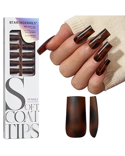 BTArtboxnails SOFTCOATTIPS Press On Nails - Tortoiseshell Long Square Press