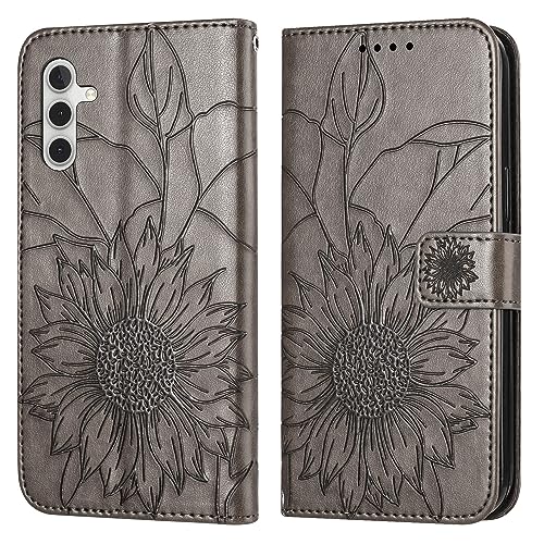 Étui Samsung Galaxy A15 5G portefeuille en cuir avec béquille et porte-cartes motif tournesol