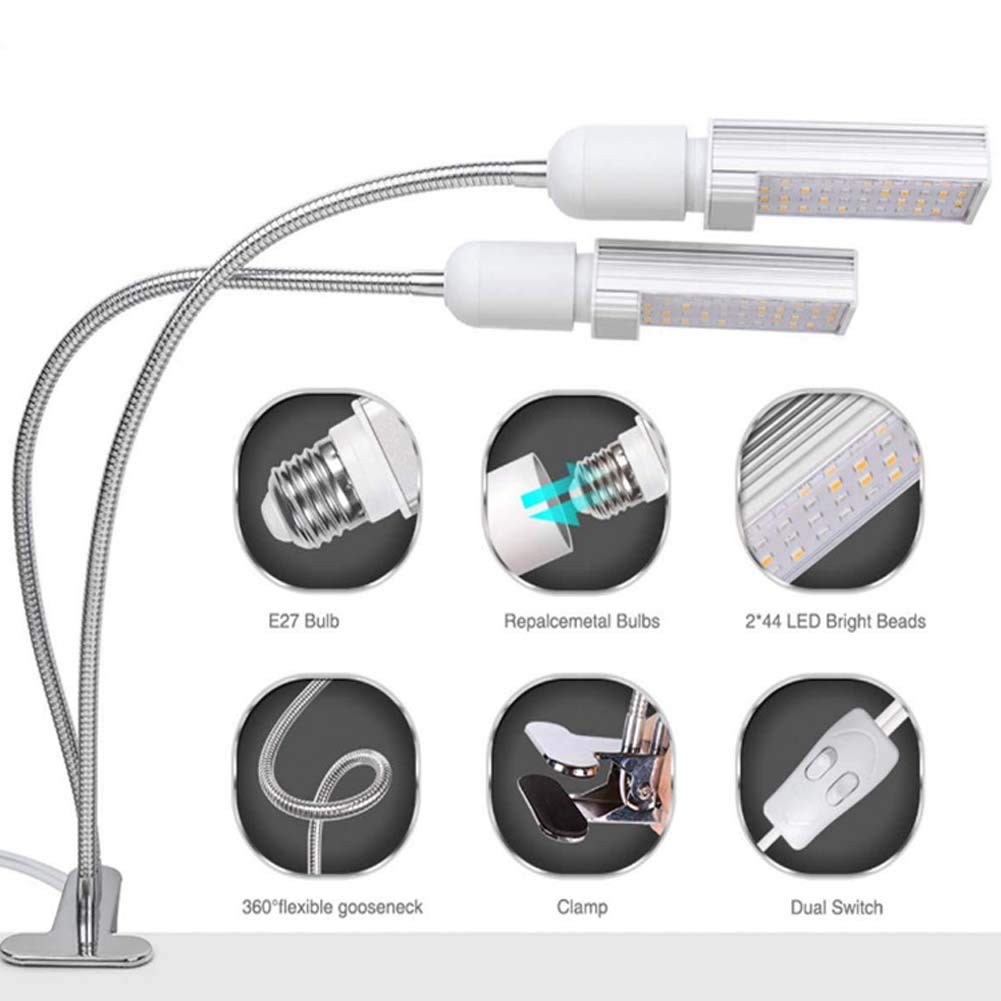 Luz de crecimiento LED de 45 W, lámpara de crecimiento de espectro completo similar al sol para plantas de interior, luz de planta de escritorio de cuello de cisne con 2 interruptores