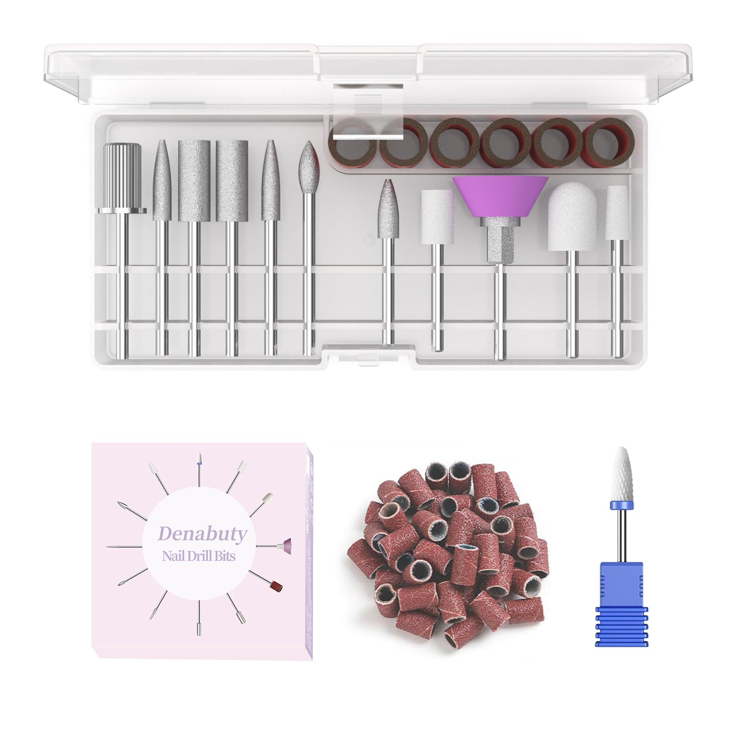 Denabuty Nagelfräser Aufsätze Bits 12 Stück 3/32'' Keramik Bohrer für Nägel | Acryl Diamant Nagelhaut Efile Entferner für Zuhause Salon Gel, Maniküre Pediküre Werkzeuge (Inklusive Etueln)