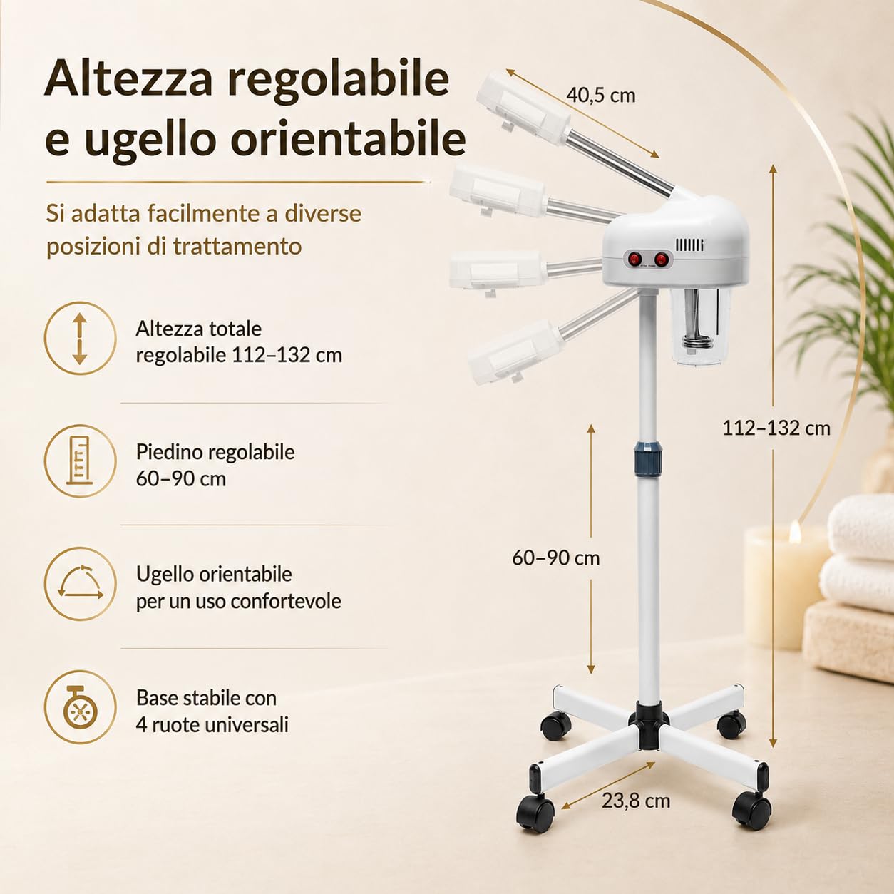Professionale Vaporizzatore Viso 750 W Vapore di Ozono per Estetica, Spray Denso Sauna Viso Ozono, Profonda Pori Ugello Girevole con Ruote Universali